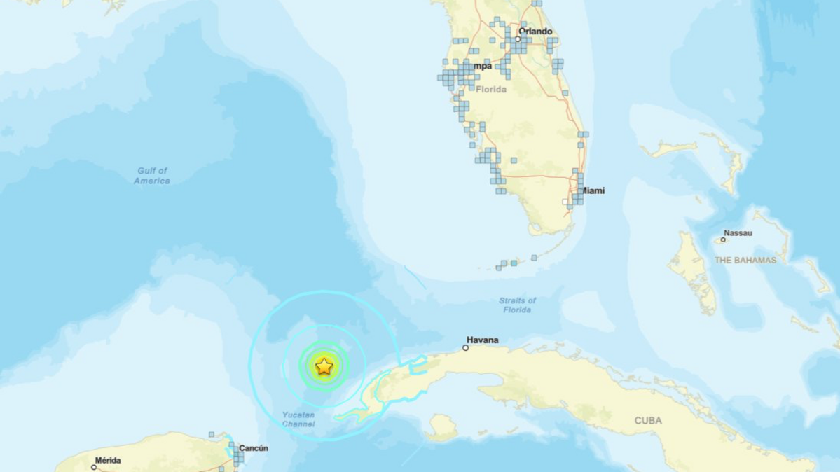 A map locating the epicenter of a 6.1 magnitude earthquake near Cuba’s Pinar del Río province.